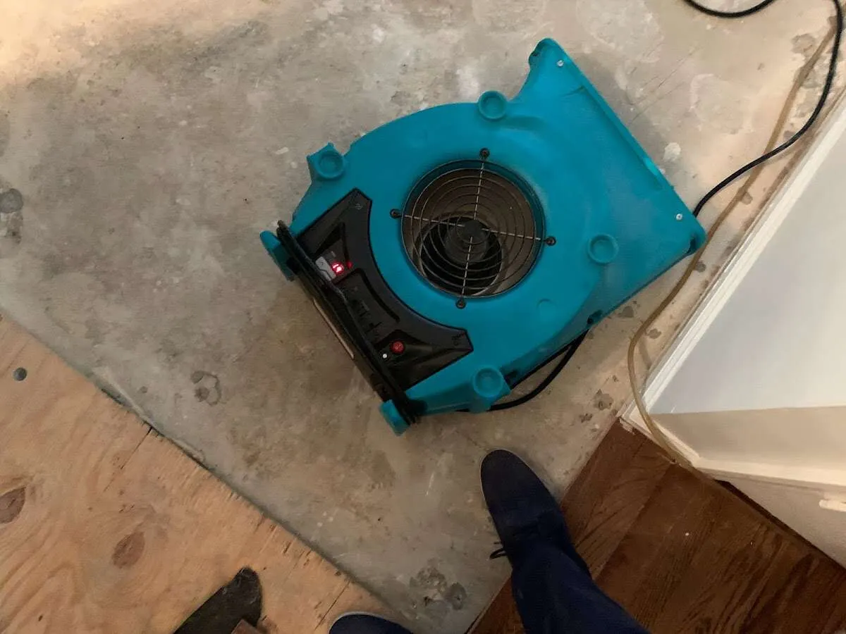 Air mover drying subfloor during Leak Detection & Repair in Cayce